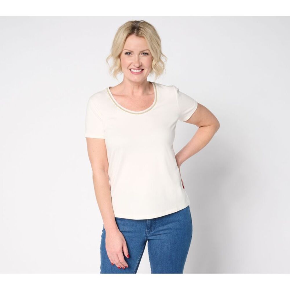 BEAUTIFUL by Lawrence Zarian Women's Top Plus Sz 1X Scoop Neck Knit White
